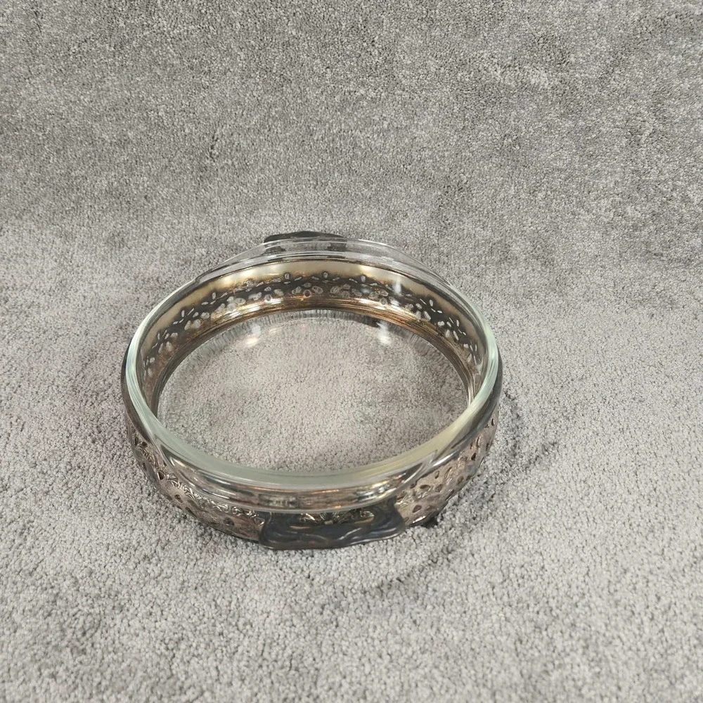Vintage Silver Plate Pierced Pyrex Casserole Dish Holder with Glass‎ Insert